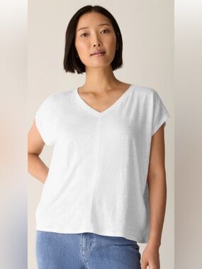 Eileen Fisher V-Neck Boxy Organic Linen Top Sz L